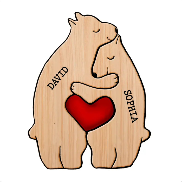 Personalized Family Bear Wooden Puzzle - Up to 6 People - Christmas/Memorial Gift Idea for Family