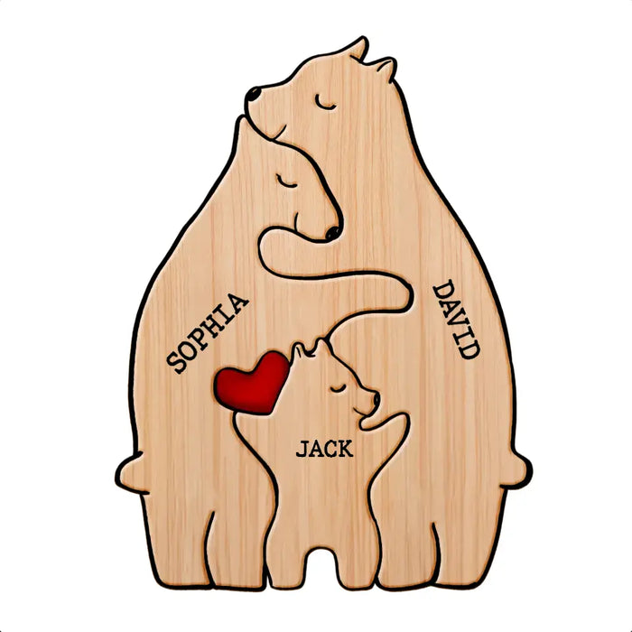 Personalized Family Bear Wooden Puzzle - Up to 6 People - Christmas/Memorial Gift Idea for Family