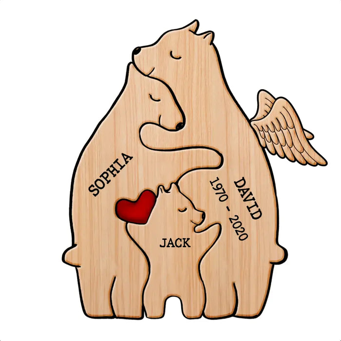 Personalized Family Bear Wooden Puzzle - Up to 6 People - Christmas/Memorial Gift Idea for Family