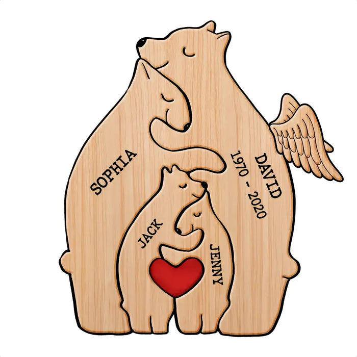 Personalized Family Bear Wooden Puzzle - Up to 6 People - Christmas/Memorial Gift Idea for Family