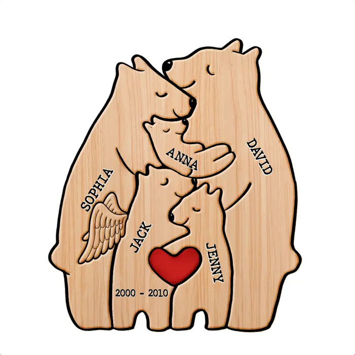 Personalized Family Bear Wooden Puzzle - Up to 6 People - Christmas/Memorial Gift Idea for Family