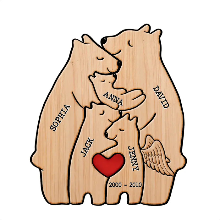 Personalized Family Bear Wooden Puzzle - Up to 6 People - Christmas/Memorial Gift Idea for Family