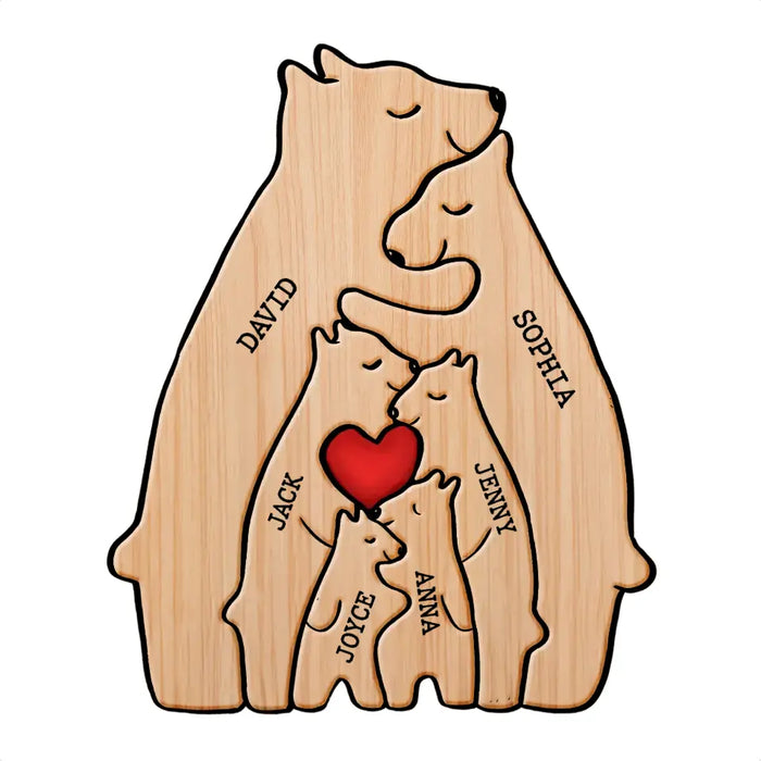 Personalized Family Bear Wooden Puzzle - Up to 6 People - Christmas/Memorial Gift Idea for Family