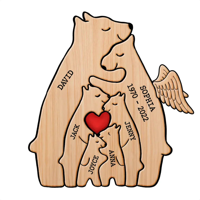 Personalized Family Bear Wooden Puzzle - Up to 6 People - Christmas/Memorial Gift Idea for Family