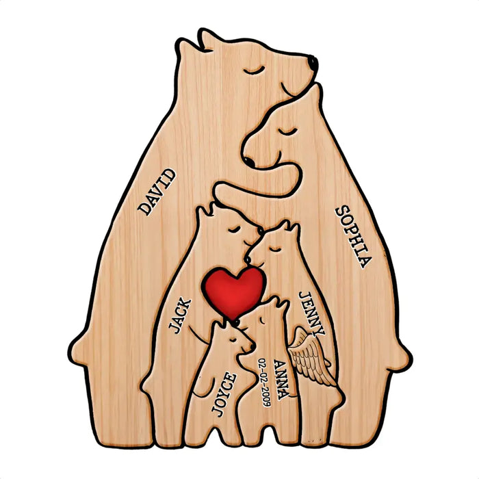 Personalized Family Bear Wooden Puzzle - Up to 6 People - Christmas/Memorial Gift Idea for Family