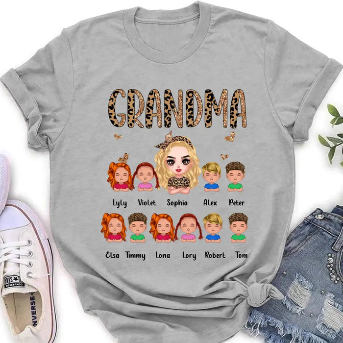 Custom Personalized Leopard Grandma T-shirt/ Hoodie - Gift Idea For Grandma/ Mother's Day - Upto 10 Kids - Grandma