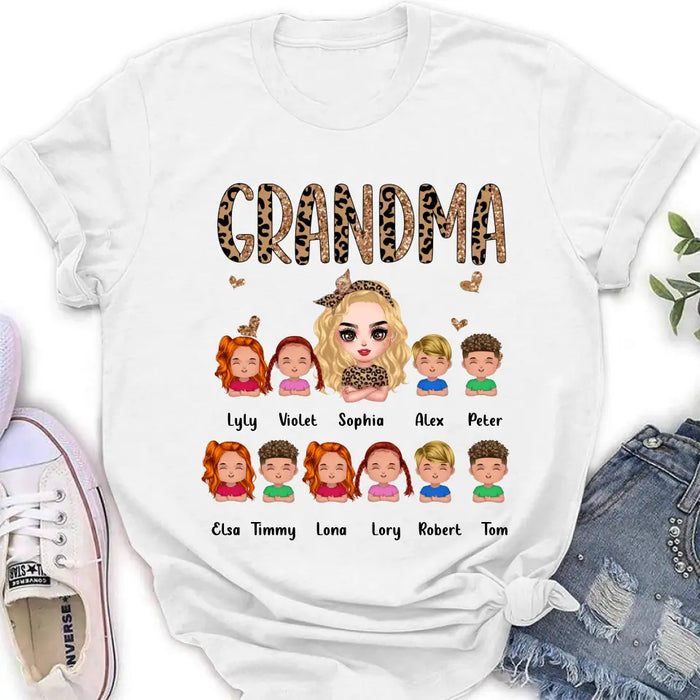 Custom Personalized Leopard Grandma T-shirt/ Hoodie - Gift Idea For Grandma/ Mother's Day - Upto 10 Kids - Grandma