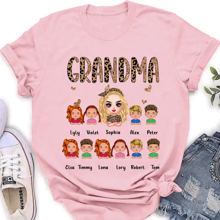 Custom Personalized Leopard Grandma T-shirt/ Hoodie - Gift Idea For Grandma/ Mother's Day - Upto 10 Kids - Grandma