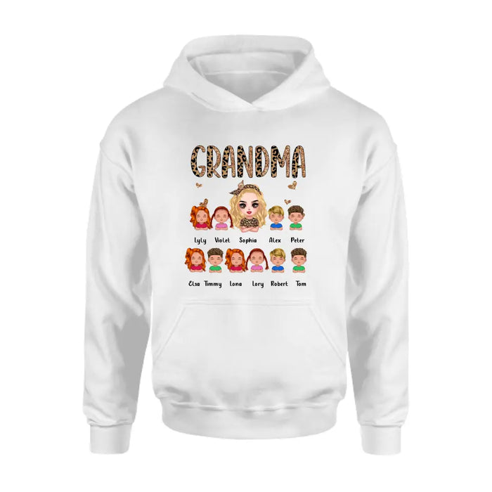 Custom Personalized Leopard Grandma T-shirt/ Hoodie - Gift Idea For Grandma/ Mother's Day - Upto 10 Kids - Grandma