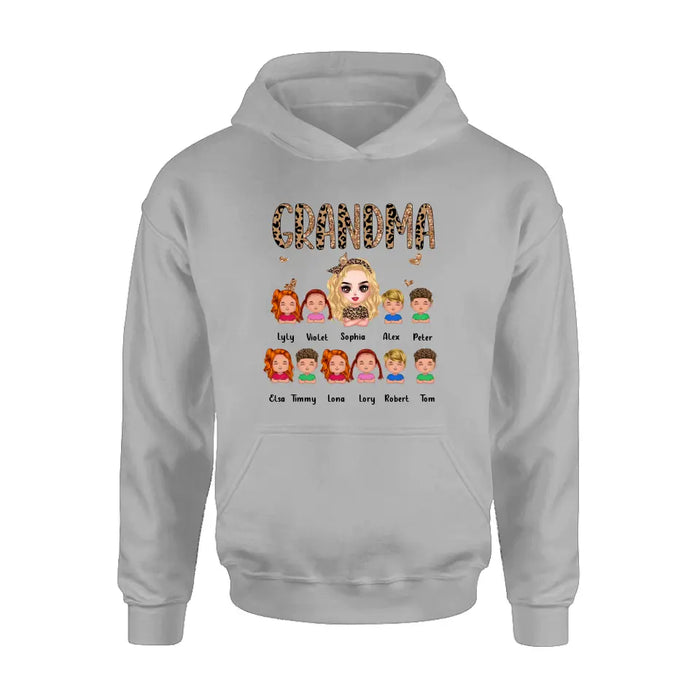 Custom Personalized Leopard Grandma T-shirt/ Hoodie - Gift Idea For Grandma/ Mother's Day - Upto 10 Kids - Grandma