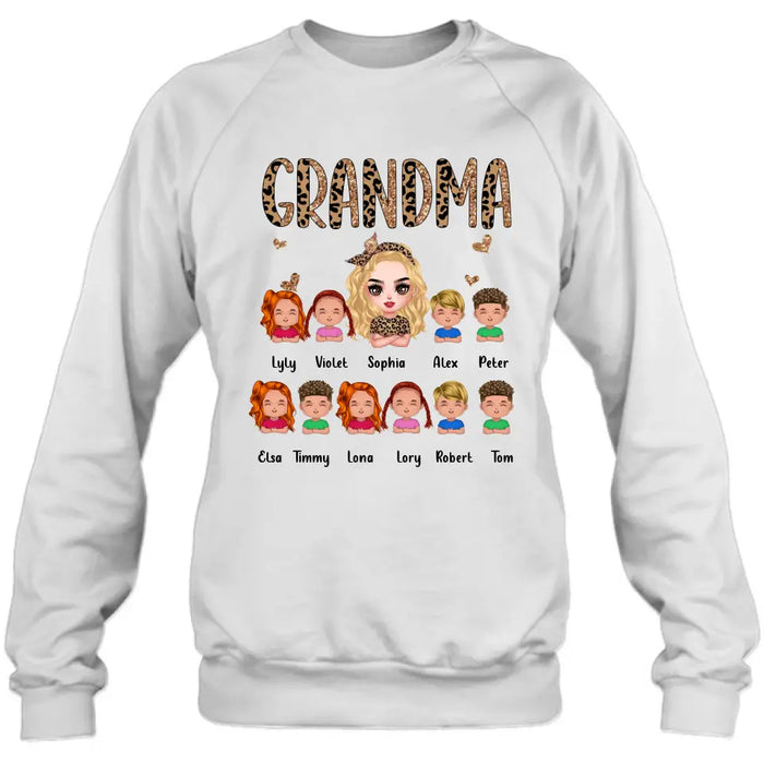 Custom Personalized Leopard Grandma T-shirt/ Hoodie - Gift Idea For Grandma/ Mother's Day - Upto 10 Kids - Grandma