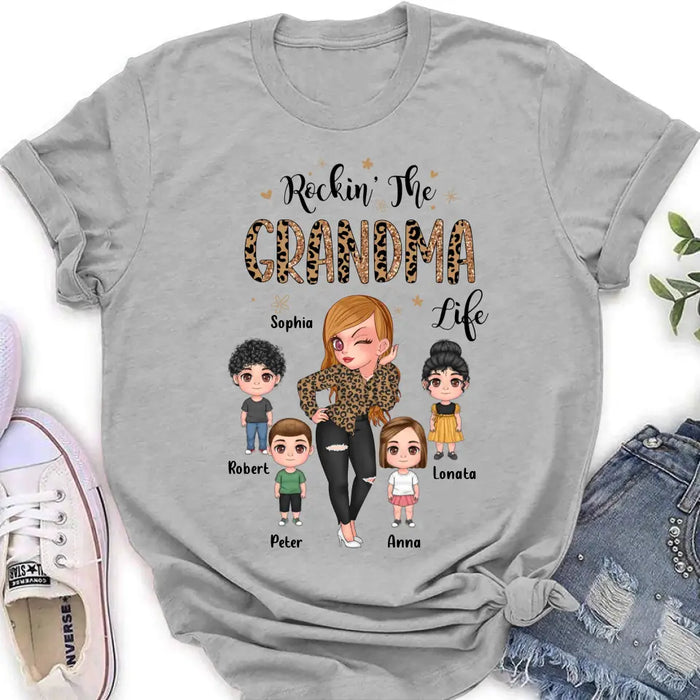 Custom Personalize Grandma Shirt/Hoodie - Upto 4 Kids - Gift Idea For Grandma/Mother's Day - Rockin' The Grandma Life