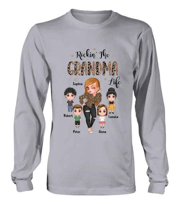 Custom Personalize Grandma Shirt/Hoodie - Upto 4 Kids - Gift Idea For Grandma/Mother's Day - Rockin' The Grandma Life