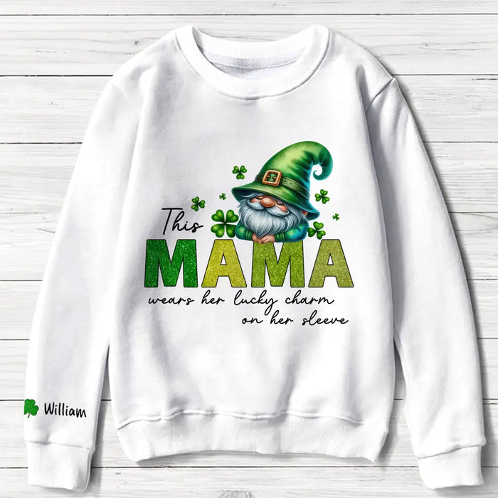 Custom Personalized Grandma Gnome AOP Sweater - Up to 10 Names - Mother's Day/ St Patrick's Day Gift Idea for Mom/ Grandma - This Grandma Wears Her Lucky Charm On Her Sleeve