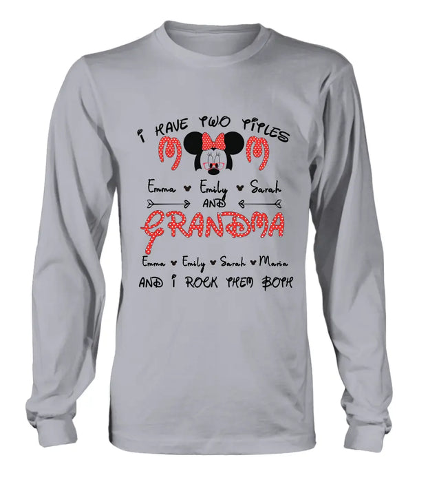 Custom Personalized Grandma Shirt - Mother's Day Gift Idea for Mom/Grandma - Upto 5 Kids And 10 Grandkids - I Have Two Titles Mom And Grandma And I Rock Them Both