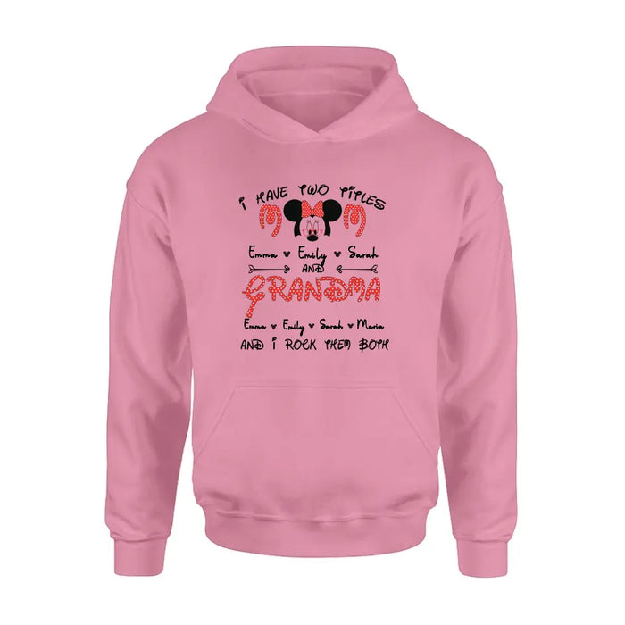 Custom Personalized Grandma Shirt - Mother's Day Gift Idea for Mom/Grandma - Upto 5 Kids And 10 Grandkids - I Have Two Titles Mom And Grandma And I Rock Them Both