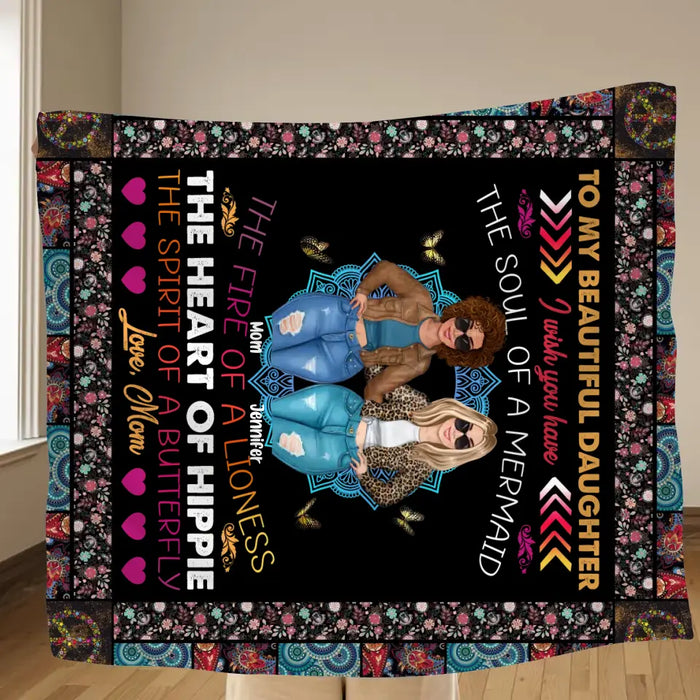 Custom Personalized Mom & Daughter Quilt/ Fleece Throw Blanket - Mother's Day Gift Idea To Mom - I Wish You Have The Soul Of A Mermaid