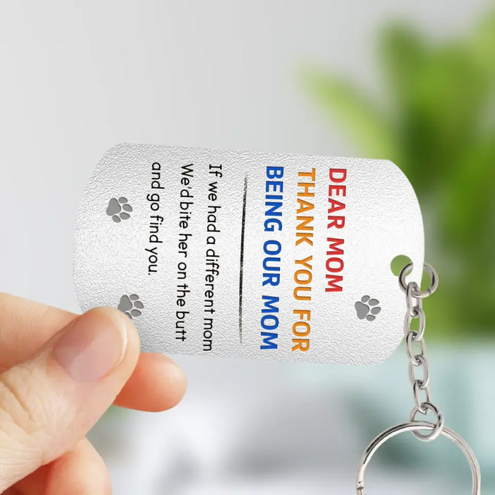 Personalized Lying Dog Mom Aluminum Keychain - Gift For Mother's Day/Dog Lovers - Upto 7 Dogs - Forget Mother's Day We Woof You Every Day