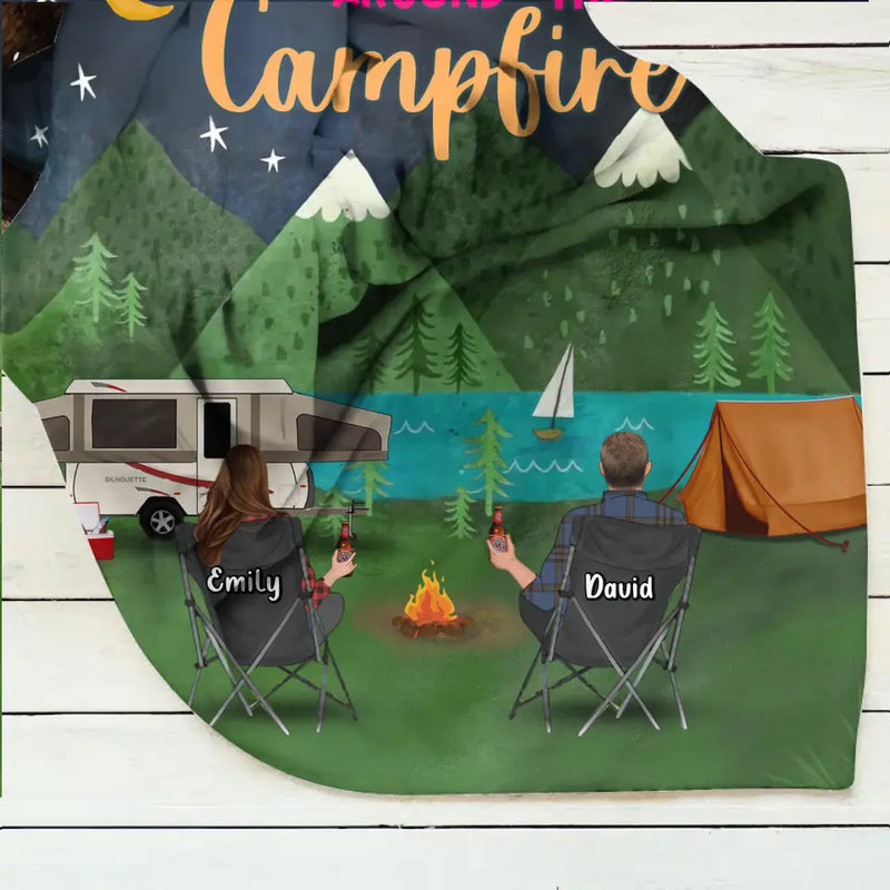 Personalized Camping Quilt/Fleece Throw Blanket - Gift Idea For Family/Camping Lover - Couple/ Parents/ Single Parent With Up to 5 Kids And 4 Pets - Life Is Better Around The Campfire