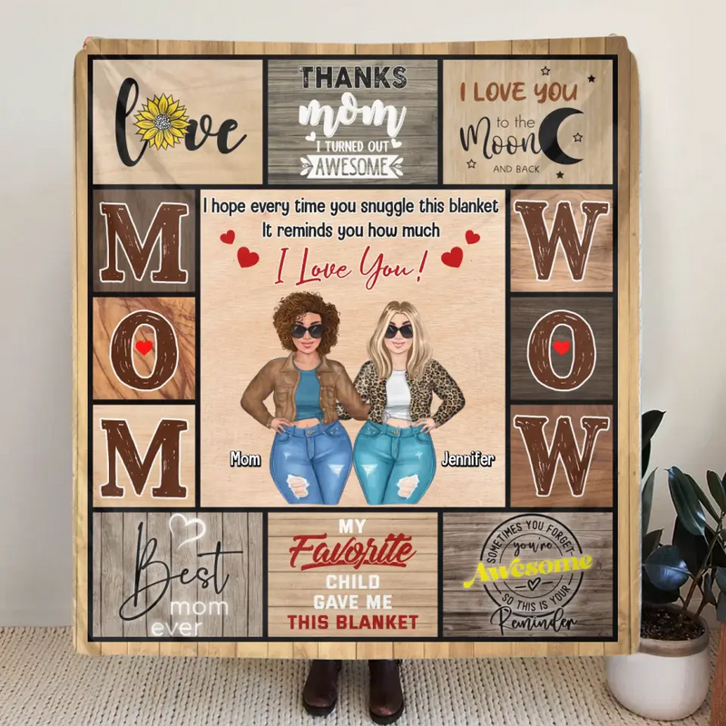 Personalized Mom & Daughter Quilt/Fleece Throw Blanket - Mother's Day Gift Idea To Mom - I Love You To The Moon And Back