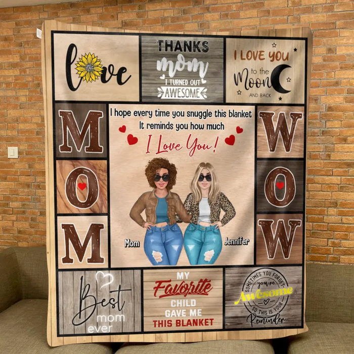 Custom Personalized Mom & Daughter Quilt/ Fleece Throw Blanket - Mother's Day Gift Idea To Mom - I Love You To The Moon And Back