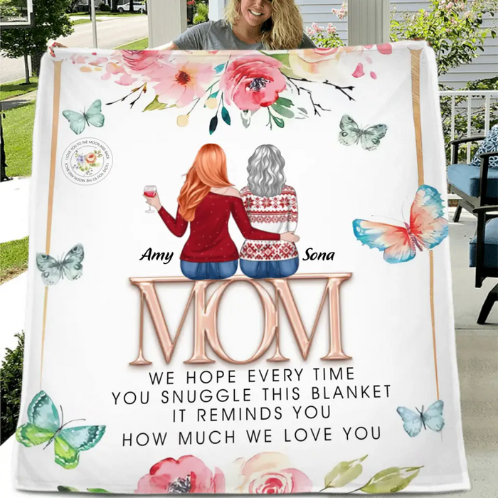 Custom Personalized Mom & Daughter Quilt/ Fleece Throw Blanket - Upto 4 Daughters - Mother's Day Gift Idea To Mom - It Reminds You How Much We Love You