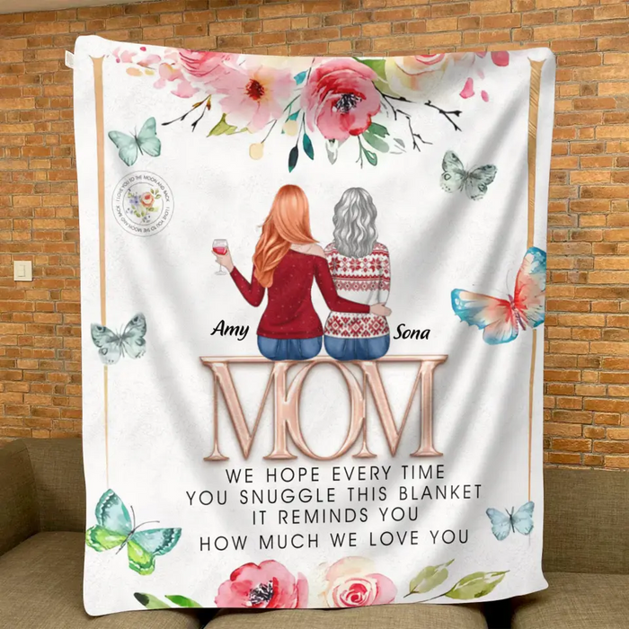 Custom Personalized Mom & Daughter Quilt/ Fleece Throw Blanket - Upto 4 Daughters - Mother's Day Gift Idea To Mom - It Reminds You How Much We Love You