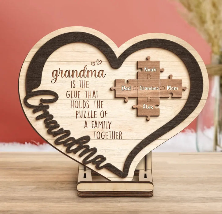 Custom Personalized Grandma Mom 2 Layered Wooden Art - Upto 11 Names - Mother's Day Gift Idea For Grandma/ Mom - You Are The Piece That Holds Us Together