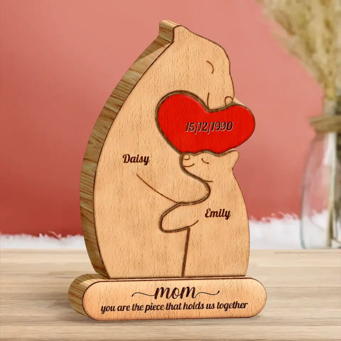 Personalized Mama Bear Wooden Puzzle - Up to 4 Children - Mother's Day Gift Idea To Mom - Mom You Are The Piece That Holds Us Together