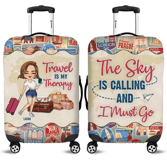 Custom Personalized Traveling Girl Suitcase Luggage Cover - Gift For Girl/ Traveling Lovers - The Sky Is Calling And I Must Go