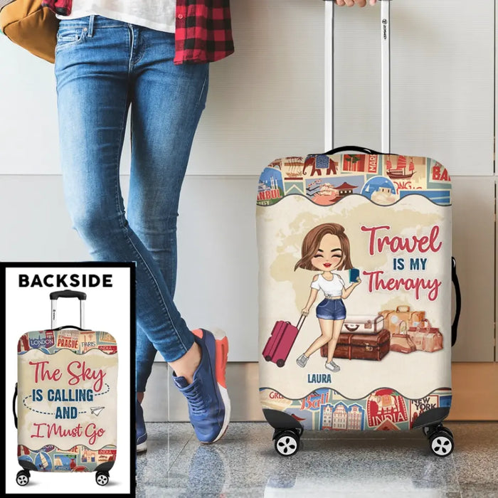 Custom Personalized Traveling Girl Suitcase Luggage Cover - Gift For Girl/ Traveling Lovers - The Sky Is Calling And I Must Go