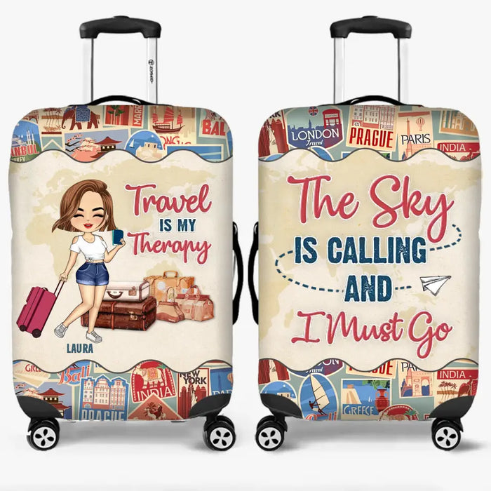 Custom Personalized Traveling Girl Suitcase Luggage Cover - Gift For Girl/ Traveling Lovers - The Sky Is Calling And I Must Go