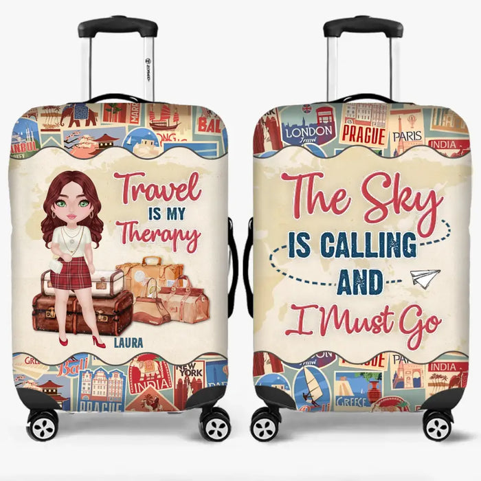 Custom Personalized Traveling Girl Suitcase Luggage Cover - Gift For Girl/ Traveling Lovers - Travel Is My Therapy