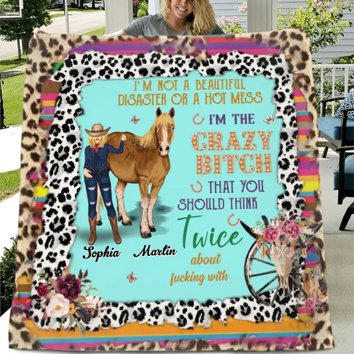 Custom Personalized Horse Girl Quilt/Single Layer Fleece Blanket - Gift Idea For Girl/Horse Lovers -  I'm Not A Beautiful Disaster