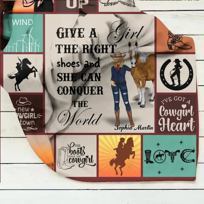 Custom Personalized Horse Girl Quilt/Single Layer Fleece Blanket - Gift Idea For Girl/Horse Lovers - Give A Girl The Right Shoes