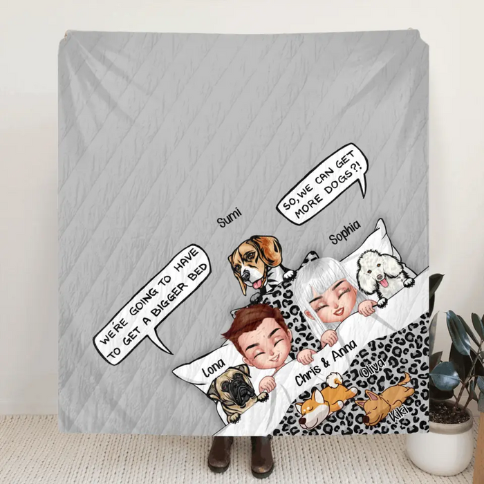 Custom Personalized Couple With Dogs Quilt/ Fleece Throw Blanket - Gift Idea For Dog Lovers - Upto 5 Dogs - We Can Get More Dogs