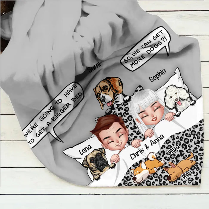 Custom Personalized Couple With Dogs Quilt/ Fleece Throw Blanket - Gift Idea For Dog Lovers - Upto 5 Dogs - We Can Get More Dogs