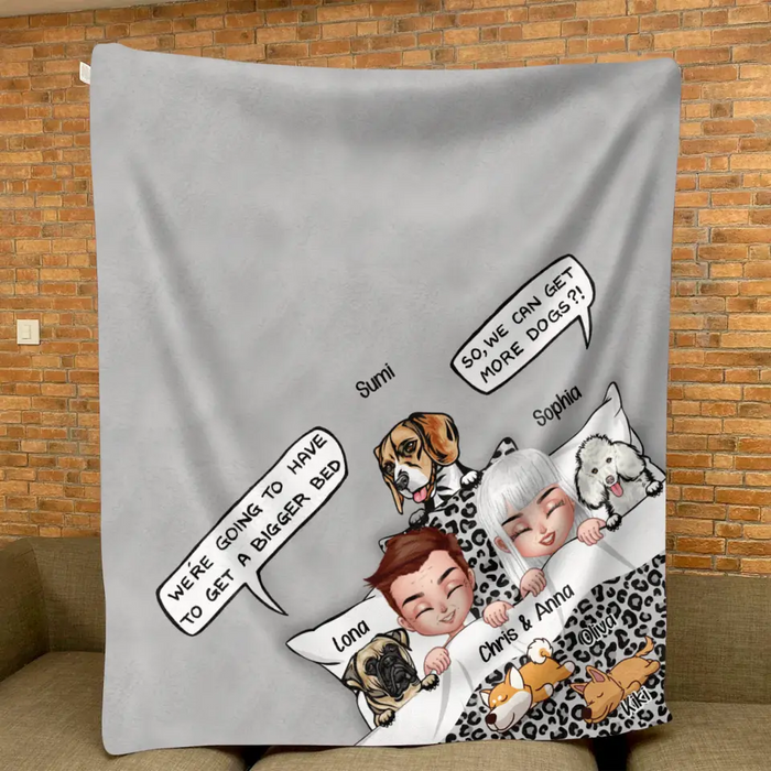 Custom Personalized Couple With Dogs Quilt/ Fleece Throw Blanket - Gift Idea For Dog Lovers - Upto 5 Dogs - We Can Get More Dogs