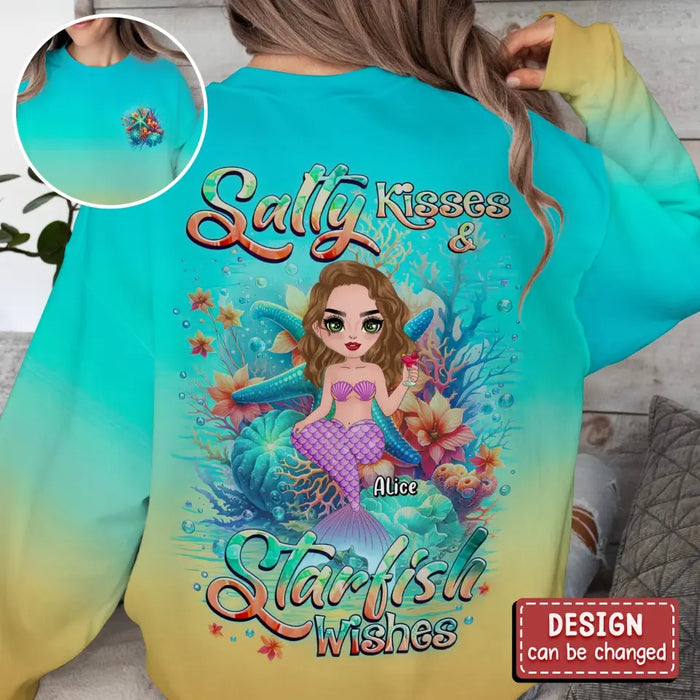 Custom Personalized Mermaid AOP Sweater - Gift Idea For Mermaid Lover/ Birthday Gift/ Mother's Day Gift - Salty Kisses & Starfish Wishes