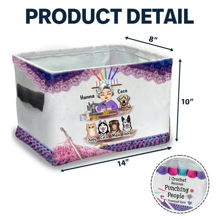 Personalized Crocheting Storage Box - Mother's Day Gift For Mom/Grandma/Crocheting Lover - Up To 6 Pets - Rules Of Life Go Crochet Something