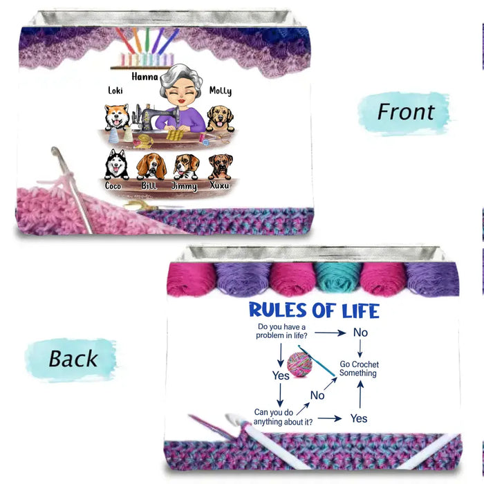 Personalized Crocheting Storage Box - Mother's Day Gift For Mom/Grandma/Crocheting Lover - Up To 6 Pets - Rules Of Life Go Crochet Something
