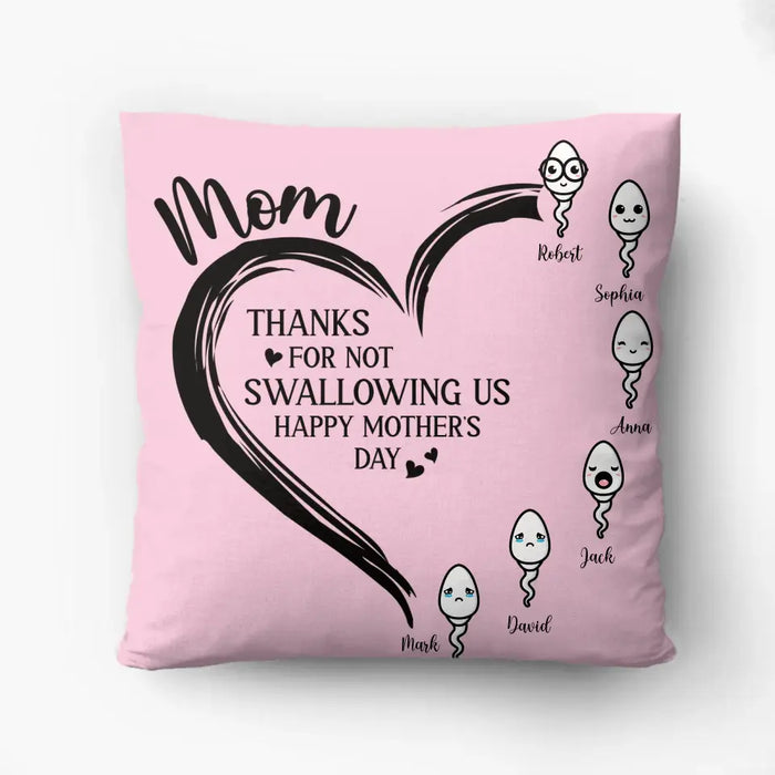 Custom Personalized Mom Pillow Cover - Up to 6 Kids - Mother's Day Gift Idea - Thanks For Not Swallowing Us