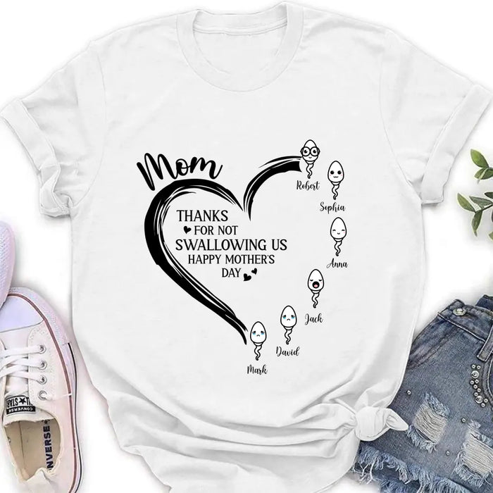 Custom Personalized Mom Shirt/ Hoodie - Up to 6 Kids - Mother's Day Gift Idea - Thanks For Not Swallowing Us