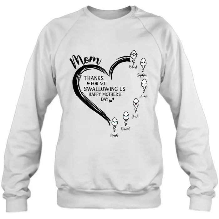 Custom Personalized Mom Shirt/ Hoodie - Up to 6 Kids - Mother's Day Gift Idea - Thanks For Not Swallowing Us