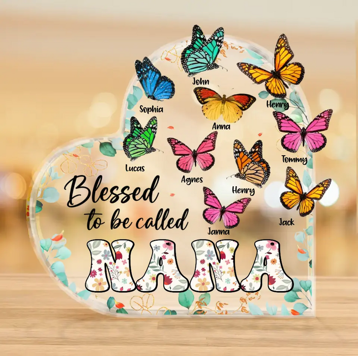 Personalized Grandma Mom Butterfly Acrylic Plaque - Mother's Day Gift Idea For Grandma/Mom - Up to 10 Kids - Blessed To Be Called Nana