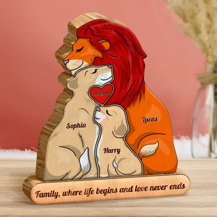 Custom Personalized Lion Family Wooden Puzzle - Parents with up to 3 Children - Gift Idea For Mother's Day/Father's Day