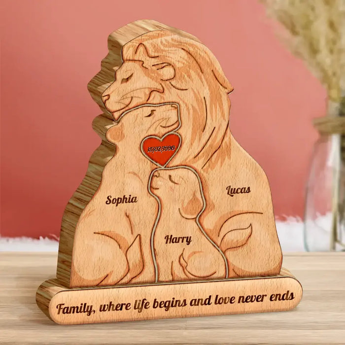 Custom Personalized Lion Family Wooden Puzzle - Parents with up to 3 Children - Gift Idea For Mother's Day/Father's Day