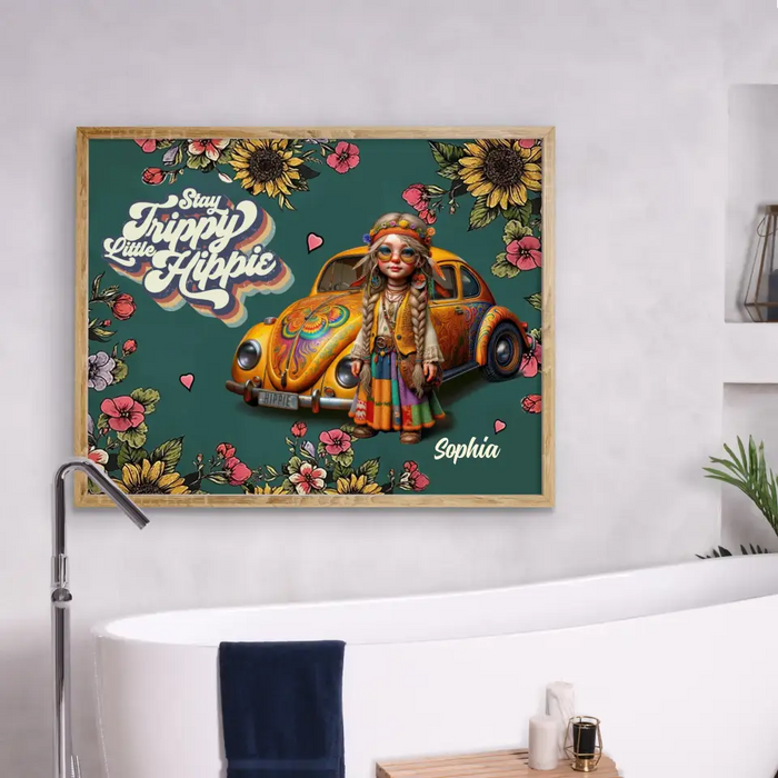 Personalized Hippie Girl Poster - Holidays Vintage Inspirational Sublimation Gift Idea - Stay Trippy Little Hippie