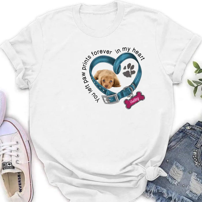 Custom Personalized Memorial Dog T-shirt/ Hoodie - Upload Photo - Gift Idea For Dog Lover/ Mother's Day/Father's Day - You Left Paw Prints Forever In My Heart