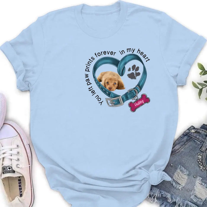 Custom Personalized Memorial Dog T-shirt/ Hoodie - Upload Photo - Gift Idea For Dog Lover/ Mother's Day/Father's Day - You Left Paw Prints Forever In My Heart